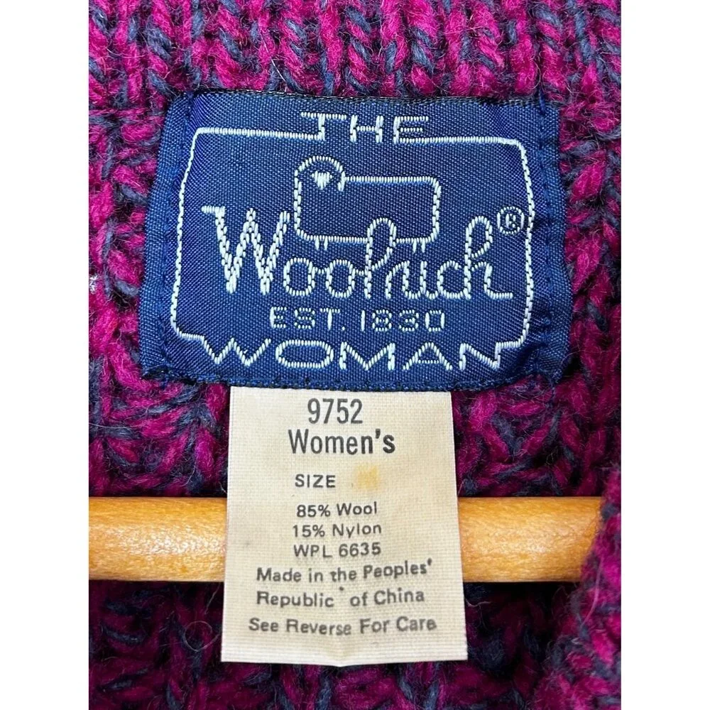 Woolrich Woman Sweater Womens Medium Shawl Collar‎ Purple Wool Blend Vintage 90s